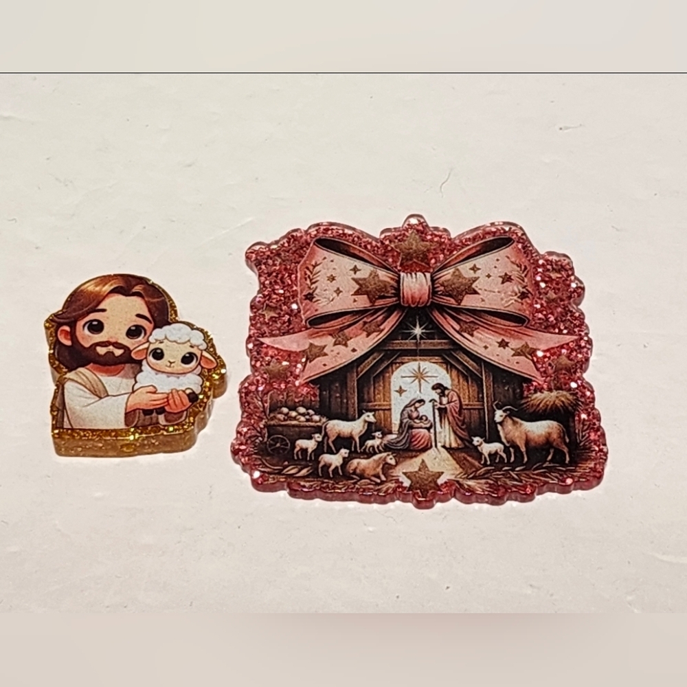 Nativity Acrylic Glitterback Jesus Focal Bead‎ Flatback Beads Crafts Christmas